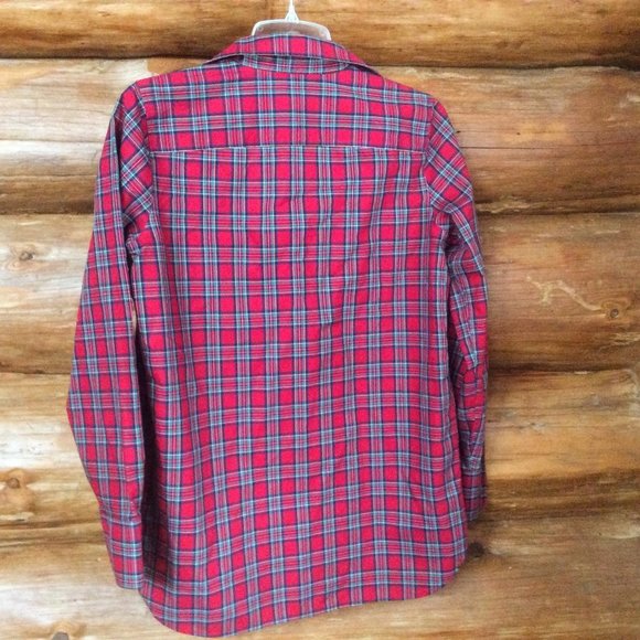 Lands' End Tartan Red Plaid Long Sleeve No Iron Supima Popover Blouse Size 6 - Picture 2 of 7